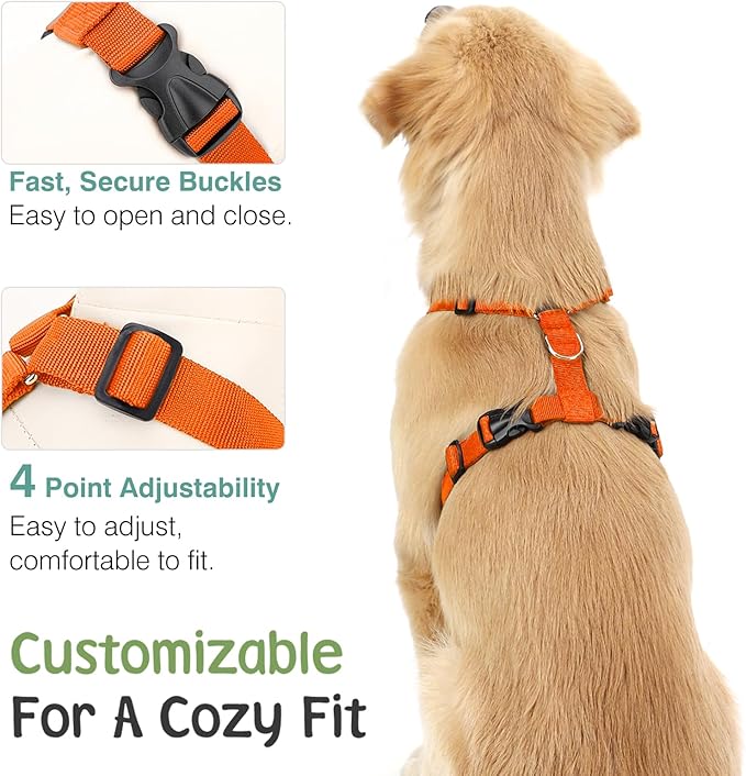 Dog Seat Belt, Safety Vest Dog Car Harness with Adjustable Buckle Dog Seat Belt for Vehicle Nylon Pet Safety Seat Belts Heavy Duty(M, Orange)-PurrikoPets
