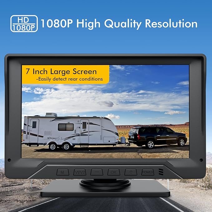 Dual RV Backup Camera Plug and Play, 7'' Backup Camera for Truck Trailer, No Delay, 1080P HD, 2 Channels, 150° Wide Angle, DIY Guide Lines, Night Vision, IP69 Rear View Camera-PurrikoPets