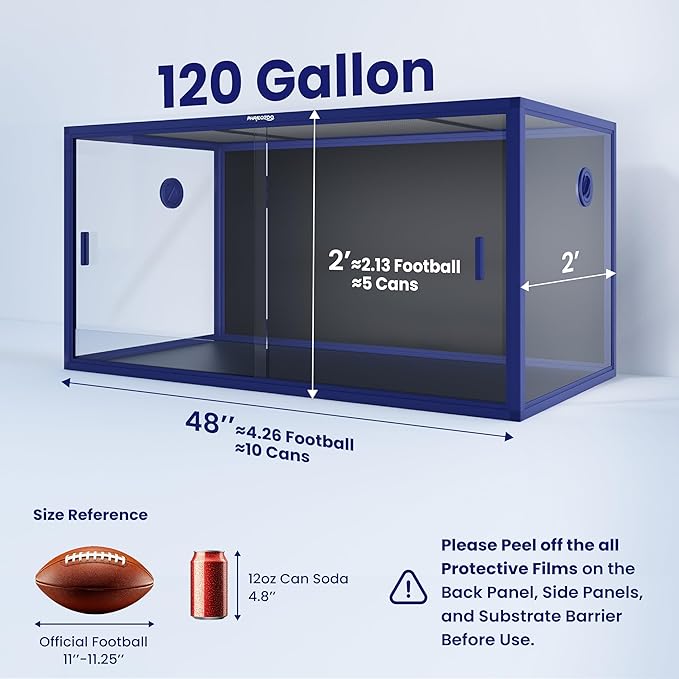 120 Gallon Bearded Dragon Tank,48" x 24" x 24" Reptile Tank with Sliding Door Top Screen Ventilation, Front Opening Reptile Enclosure for Easy Maintenance-PurrikoPets