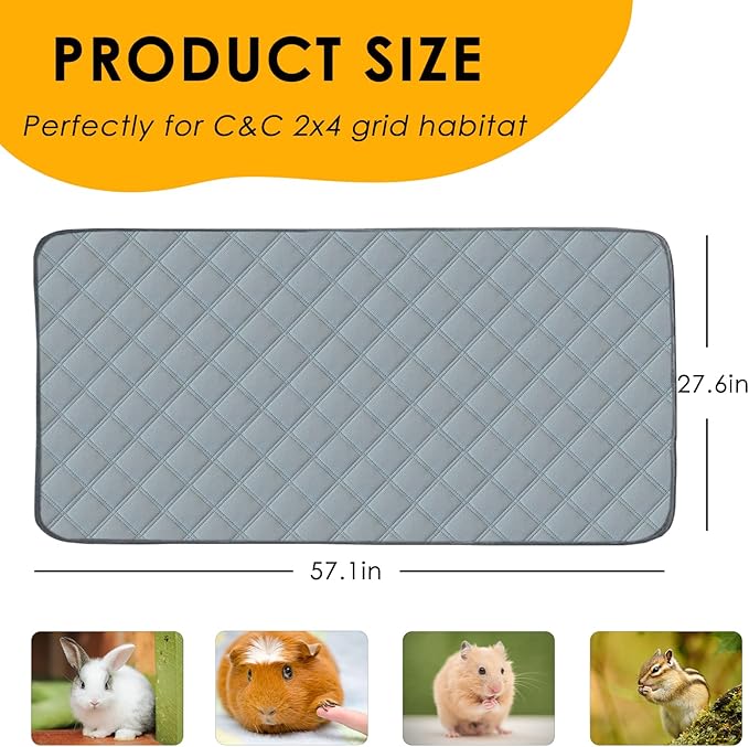 2 Pack Guinea Pig Cage Liners for C&C 2x4 Habitat Washable Guinea Pig Bedding Super Absorbent | Waterproof | Non Slip| Reusable Guinea Pig Pee Pads for Small Animals Cages - 57.1" x 27.6"-PurrikoPets