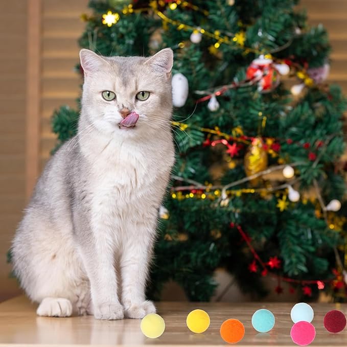 60 Pcs Cat Toy Balls 1-inch Colorful Cat Pom Pom Balls Soft Interactive Cat Balls Cat Play Toy Cat Exercise Toys Cats Interactive Playing Quiet Ball Fuzzy Kitten Ball for Cat Pet-PurrikoPets