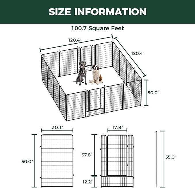 FXW Rollick Unleashed Dog Playpen for Indoor, Yard, RV Camping, 50 inch 16 Panels for Large Dogs, Black│Patented-PurrikoPets
