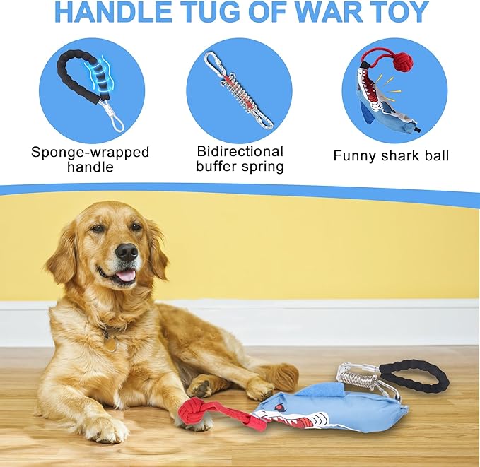 Dog tug of war Toy with Handle,Interactive Dog Toys with Squeak for Aggressive chewers, Durable Bungee Cord Toy with chew Ball-PurrikoPets