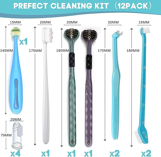 Dog Toothbrush, 360 Degree Finger Toothbrush, Triple Head Toothbrushes,Cleaning Brushes for Dog Cat Oral Dental Health (12 Kit)-PurrikoPets