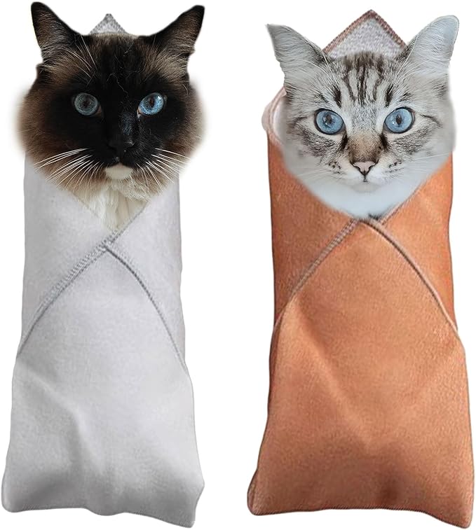2PCS Cat Wrap for Cutting Nails, 21x21in Self-Adherent Pet Cat Grooming Wrap for Medicine, Nail Clipping, Teeth Brushing, Ear Cleaning | Anti-Escape Anti-Bite Anti-Scratch (Solid)-PurrikoPets