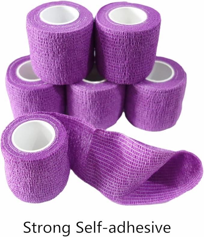 6 Pack 2" x 5 Yards Self Adhesive Bandage Wrap Breathable Cohesive Vet Wrap for Pets, Elastic Self-Adherent Tape for Sports, Wrist, Ankle (Purple)-PurrikoPets