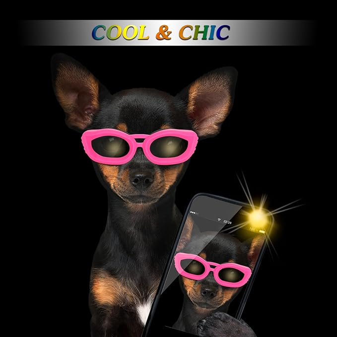 Dog Sunglasses Small Breed, Small Dog Goggles with Adjustable Straps, UV/Wind/Dust/Fog Proof Dog Eye Protection Sunglasses for Outdoor Car Driving Riding, Pink-PurrikoPets