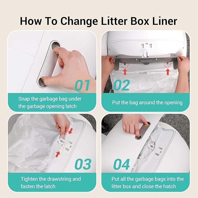 80 Count Waste Bags for Self-Cleaning Cat Litter Box, Replacement Extra Large Cat Litter Box Liners, 4 Rolls Drawstring Trash Bags for Robot, 20 x 18 Inches（4 Packs/80 Counts）-PurrikoPets