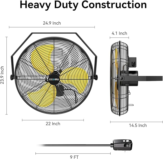 5400 CFM 20" Outdoor Wall Mount Fans, High Velocity 3-Speed Waterproof Professional Outdoor Fan, Heavy Duty Industrial Wall Fan for Patio, Commercial, Gazebo, and Garage, UL Listed-PurrikoPets