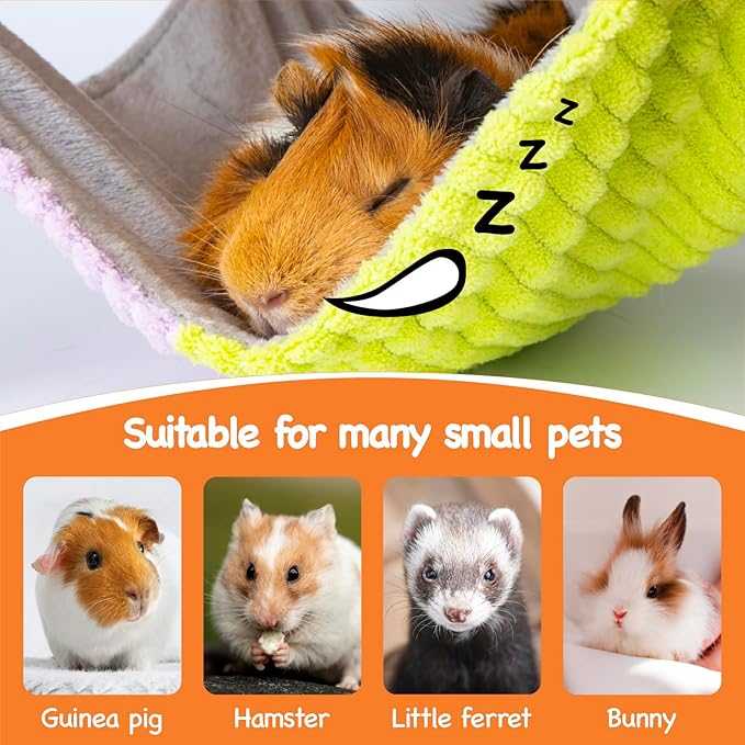 3 in 1 Enlarged Guinea Pig Hammock with House & Platform,Wooden Guinea Pig Hideout with Hammock & Stairs Small Animal Toys for Hiding Sleeping Activities-PurrikoPets