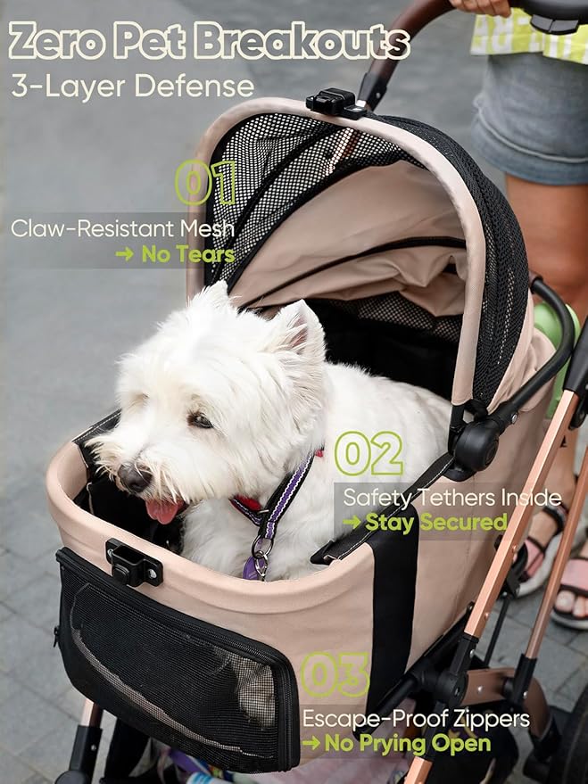 Dog Stroller, Cat Strollers, 5-in-1 Pet Stroller with Detachable Waterproof Carrier for Small/Medium Dogs Cats up to 55lbs, All-in-One Fold Without Detaching Carrier for Dogs Cats 10 lbs to 55 lbs-PurrikoPets