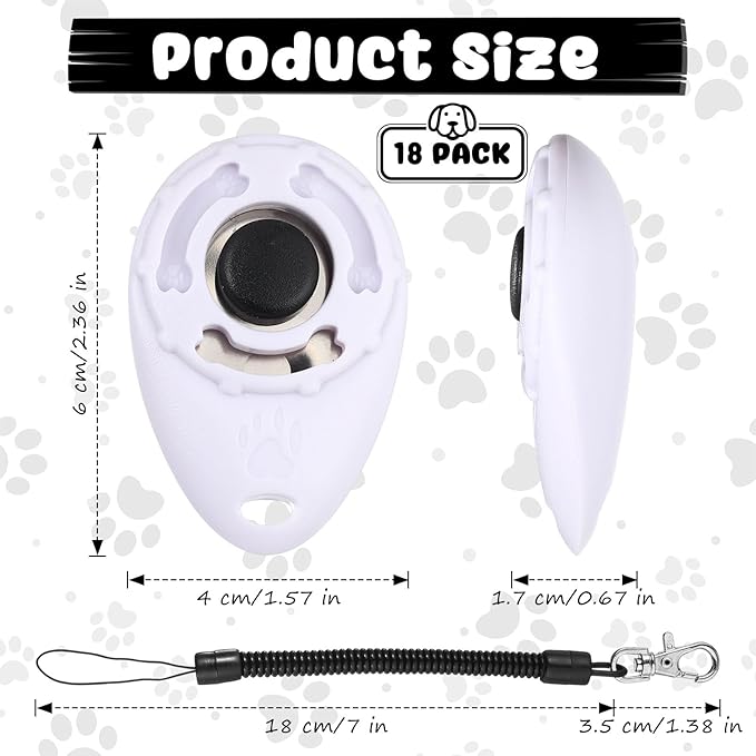 Frienda 18 Pieces Dog Training Clicker, Pet Behavioral Training Clickers with Wrist Strap for Dogs Cats Puppy Birds Horses (White)-PurrikoPets
