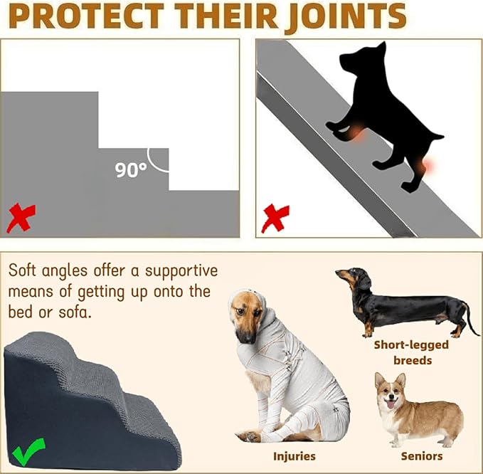 Dog Stairs & Pet Ramp for Small/Large Dogs to High Beds/Couches - 5 Steps 24-inch Height for 18-30 inch Furniture, 2 Washable Covers (Brown, Grey), Non-Slip Balanced 33D Design for Old Dogs & Cats-PurrikoPets