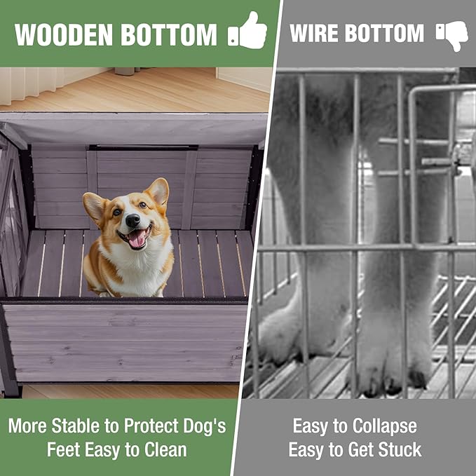 Dog House Outdoor with Anti-Chewing Iron Frame, Weatherproof Dog Kennel for Small Medium Large Dogs Indoor (Grey, 45" x 32.9" x 32.6")-PurrikoPets