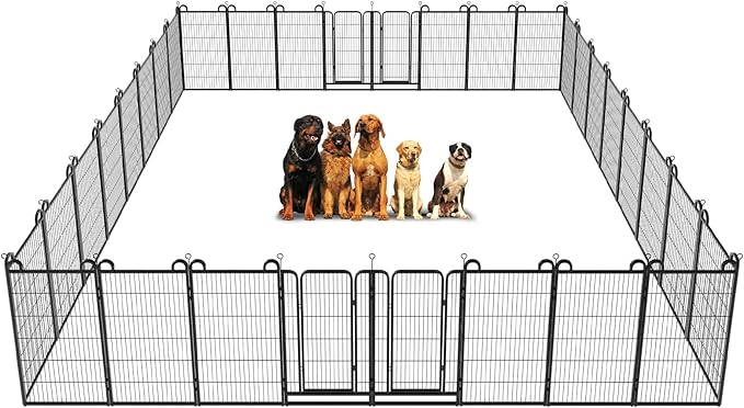 Dog Playpen Outdoor 32 Panels Heavy Duty Dog Fence 47" Height Anti-Rust with Doors Portable for RV Camping Yard, Total 71FT, 406 Sq.ft, Snowy Black-PurrikoPets