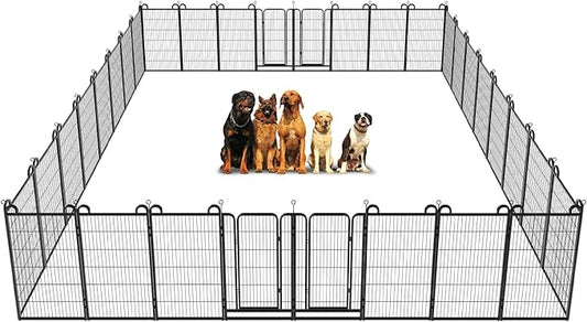 Dog Playpen Outdoor 32 Panels Heavy Duty Dog Fence 47" Height Anti-Rust with Doors Portable for RV Camping Yard, Total 71FT, 406 Sq.ft, Snowy Black-PurrikoPets