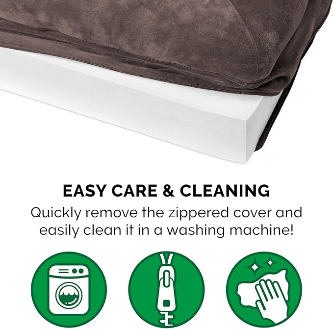 Furhaven Orthopedic Dog Bed for Large Dogs w/ Removable Bolsters & Washable Cover, For Dogs Up to 125 lbs - Faux Fur & Velvet Sofa - Driftwood Brown, Jumbo Plus/XXL-PurrikoPets