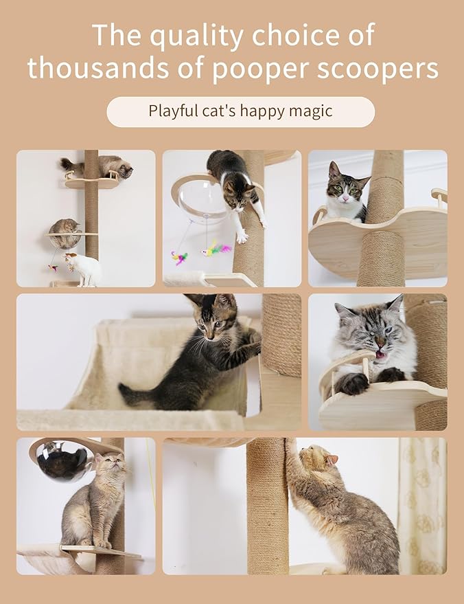 Floor-to-Ceiling Cat Tree with Natural Sisal Rope Scratching Post - Adjustable Height (55-119 Inches) - Modern Cat Activity Tree, Cat Scratcher Post-PurrikoPets