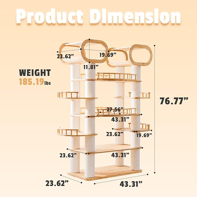 77'' Large Modern cat Tree, Multi-Level Tall Solid Cat Tower, Cat Furniture for Indoor Cats, Huge Cat Condo for Multi-Cat Families-PurrikoPets