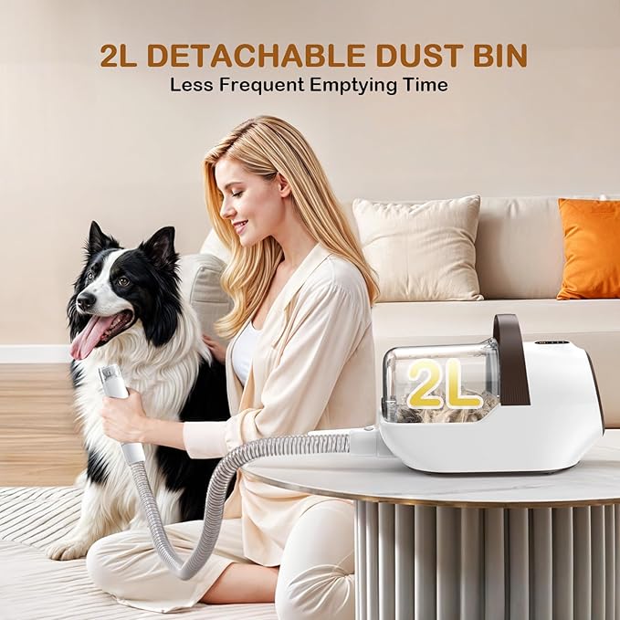 Dog Grooming Vacuum, Dog Grooming Kit with Pet Clipper Nail Grinder, 3 Suction Modes Dog Brush Vacuum with 6 Pet Grooming Tools (Coffee)-PurrikoPets