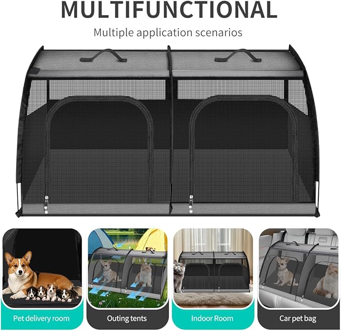 Double Cat Car Travel Carrier, Twin Compartment Show House Cat Cage/Condo，Portable Pet Crate for 2 Cats Travel Double Dog Crate Set for Long Distance Travel-PurrikoPets
