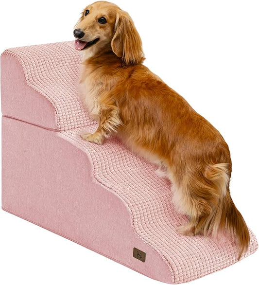 Dog Step for Bed, Dog Stair 5-Step 35D Pet Stair 22.8" H for High Bed or Sofa Non-Slip Balanced Pet Step Indoor, Pink-PurrikoPets