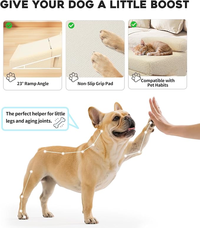 Dog Stairs for Small Dogs and Cats – 2-in-1 Dog Ramp for Bed and Couch, 16.5'' Foldable Wooden Pet Steps, Sturdy Multi-Use Split Ottoman Design, Beige-PurrikoPets