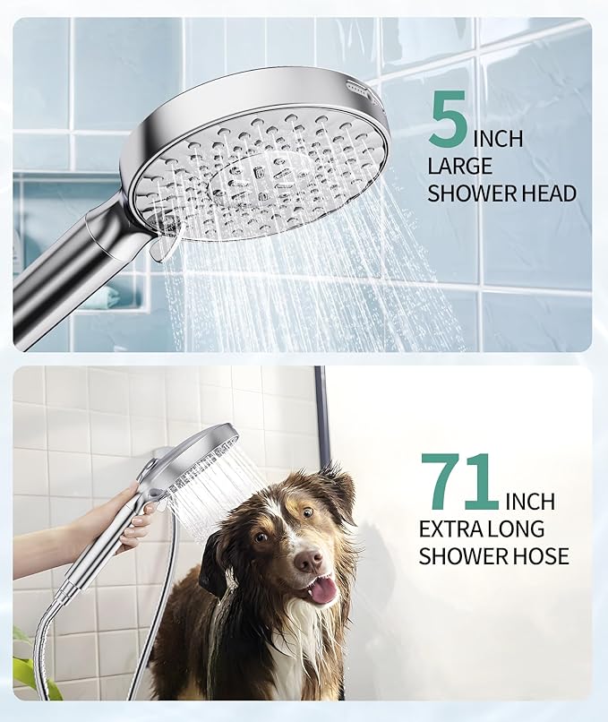 Filtered Shower Head with Handheld, High Pressure 9 Spray Mode Chrome Showerhead with Filters,detachable shower head,Water Softener Filters Beads for Hard Water -Remove Chlorine-PurrikoPets
