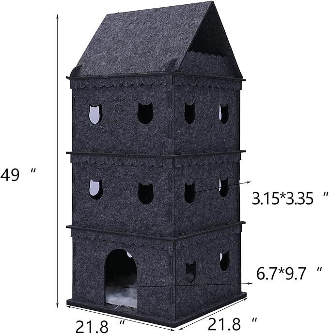 4-Tier Indoor Cat Apartment，Cozy Pet Cat Bed, Hideaway, and Sturdy Cat Castle for Multiple and Large Cats-PurrikoPets