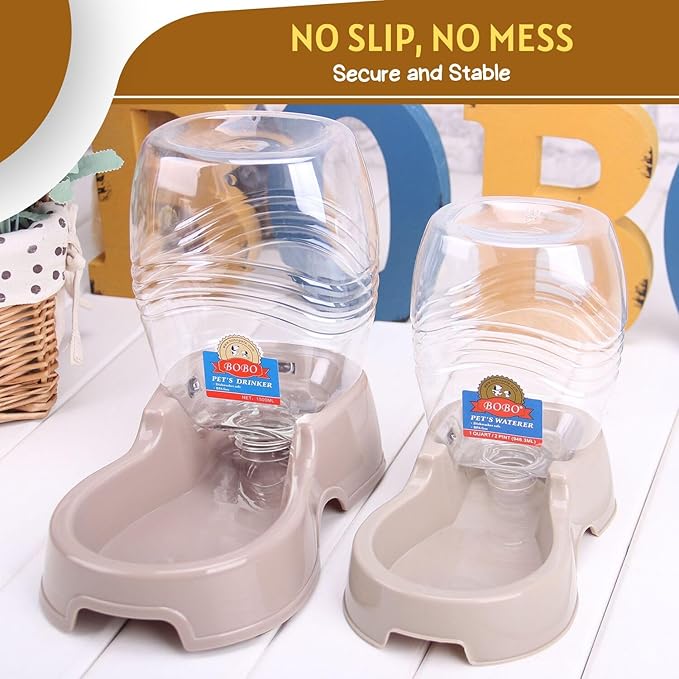 Flexzion Automatic Gravity Pet Waterer for Cat & Dog - Non-Skid & Easy-Clean Auto Replenish Water Dispenser Drinking Bowl (1/4 Gallon/ 900ml), Beige-PurrikoPets