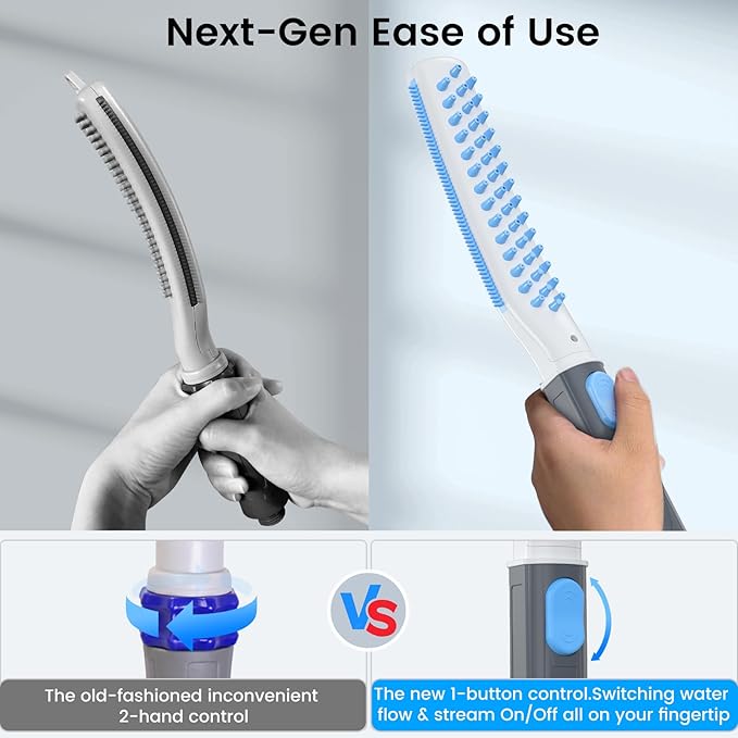 Dog Shower Attachment, Dog Washing Hose Attachment with Metal T-Diverter, Dog Bathing Supplies with 3 Spray Modes & One-Button ON/OFF Indoor and Outdoor Sprayer 8-Foot Hose-PurrikoPets