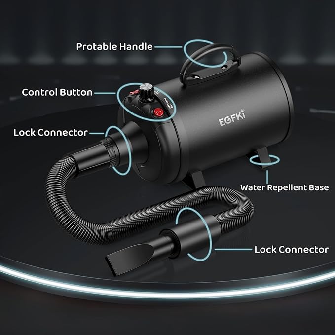 Dog-Hair-Dryer, 5.2HP/ 3800W High Velocity Pet Blow Dryer with Heater for Grooming, Speed Temperature Adjustable Dog Blower Grooming Dryer with 4 Nozzles-PurrikoPets