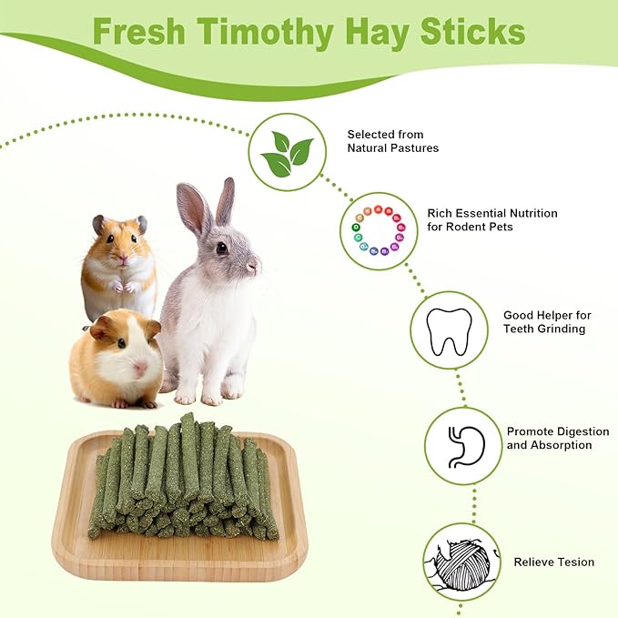 100PCS Timothy Hay Sticks for Rabbits Guinea Pigs Chinchillas Chew Treats, Natural Timothy Grass Molar Teeth Stick Bunny Chew Toys for Rabbits Chinchillas Guinea Pigs Hamsters Rodents-PurrikoPets
