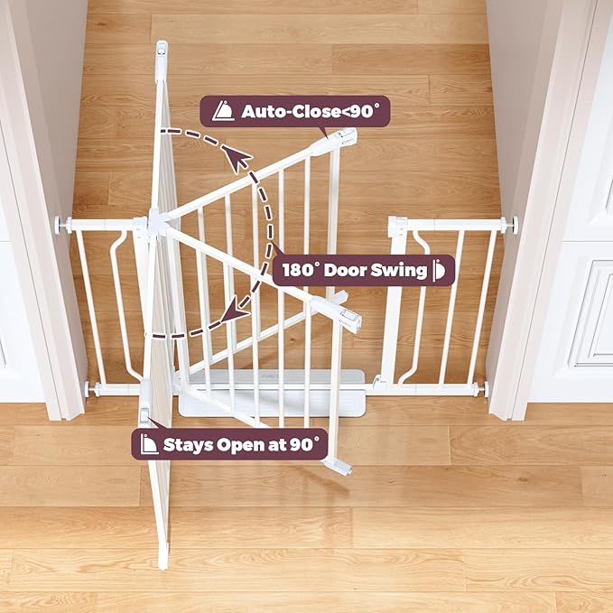 29"-51" Baby Gate for Stairs, Auto Close Stroller Friendly Dog Gate Indoor for Doorways, Pressure Mounted Baby Gate, Easy Walk Through Gate for Children & Pets, White-PurrikoPets