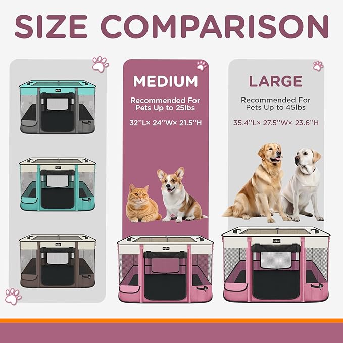 Foldable Pet Kitten Playpen, Upgrade Waterproof Portable Cat Dog Playpen Kennel Tent for Dog Cat, Removable Shade Cover with Free Carrying Case, Indoor Outdoor Use for Small Pet, Pink-PurrikoPets