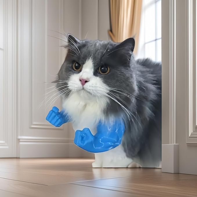 Funny Cat Muscle Arm, 3D Print Cat Neck Arm with Muscles, Funny Pet Prop Boom Arm, for Kitten Birthday Party Supplies(Blue)-PurrikoPets