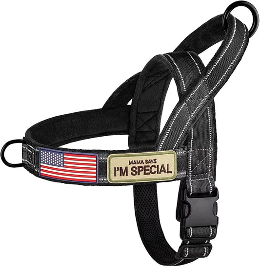 Forestpaw No Pull Dog Harness - Soft Flannel Padded Tactical Dog Vest Harness with Quick Release Buckle, Adjustable Reflective Pet Harness for Medium Dogs Walking Training,Black M-PurrikoPets