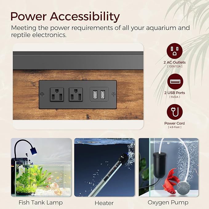 20-37 Gallon Fish Tank Stand, Aquarium Stand with Power Outlet and Storage Cabinet, Heavy Duty Tank Stand Suitable for Turtle Tank, Reptile Terrarium, for Home Office, Rustic Brown FTHR40E01-PurrikoPets