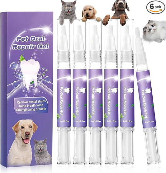 6Pcs Pet Oral Repair Gel, Dog Oral Repair Gel, Pet Breath Freshener for Cats and Dogs, Removes Tartar, Keeps Breath Fresh, Strengthens Teeth,No Brushing Oral Care Cleaner,3ML-PurrikoPets