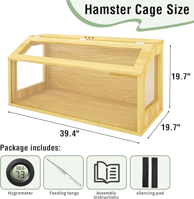 40" Large Hamster Cage, Chewproof Gerbil Cages and Habitats, Openable Top Roof Window with Silencing Pad, Wooden Guinea Pig Cage for Small Animals, Dwarf and Syrian Hamster, 40 x 20 x 20 Inches-PurrikoPets
