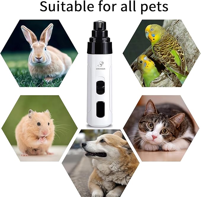 Electric Dog Nail Grinder - USB Rechargeable Electric Nail Trimmer with 3 Diamond Grinding Heads for Small to Large Dogs & Cats-PurrikoPets