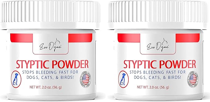 2-Pack Styptic Powder for Dogs, Cats, and Birds (2 oz) by Evo Dyne | Fast-Acting Blood Stop Powder for Pets | Quick Stop Bleeding Powder for Dog Nail Clipping, Grooming, Cuts and More-PurrikoPets