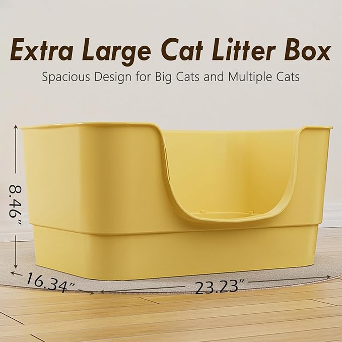 Extra Large Cat Litter Box with High Sides,23.23"×16.34"×8.46",Jumbo Kitty Litter Box with Low Entry,XL Cat Boxes for Indoor Cats,Easy to Clean,Anti-Splashing (Yellow)-PurrikoPets