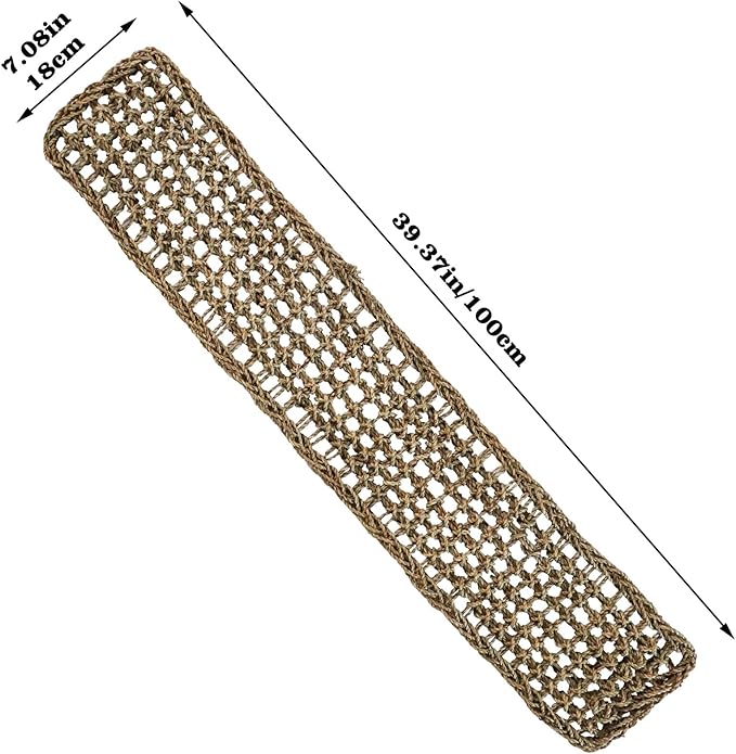 39 x 7 Inches Seagrass Mat, Natural Seagrass Woven Net, Bird Hammock Mat with Hooks, Cage Accessories, Climbing Rope Ladder Chew Toys for Cockatiel, Hamster, Guinea Pig, Rats, Parakeet-PurrikoPets