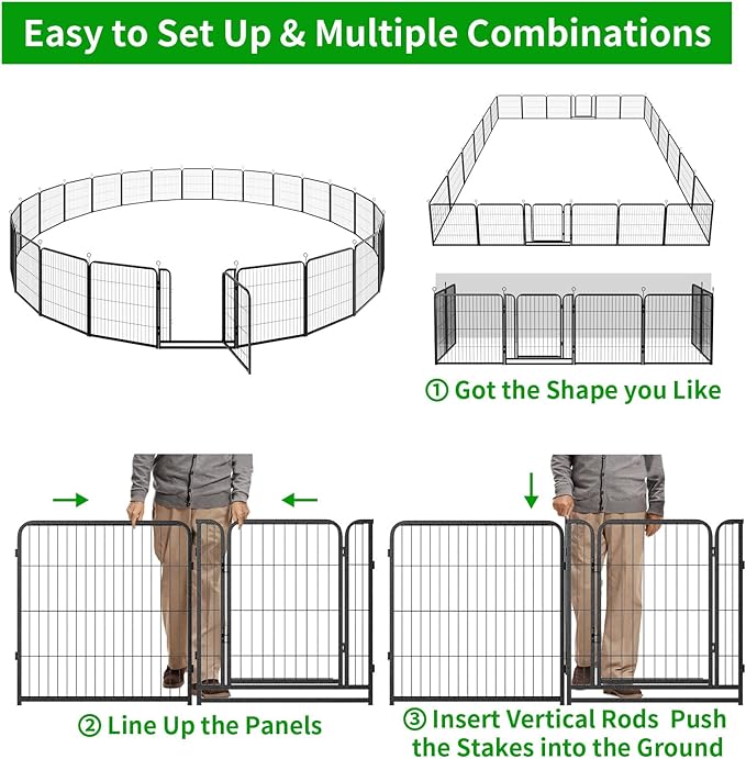 Dog Playpen Outdoor Extra Wide 24 Panels Heavy Duty Dog Fence 32" Height Anti-Rust with Doors Portable for RV Camping Yard, Total 63FT, 316 Sq.ft, Snowy Black-PurrikoPets