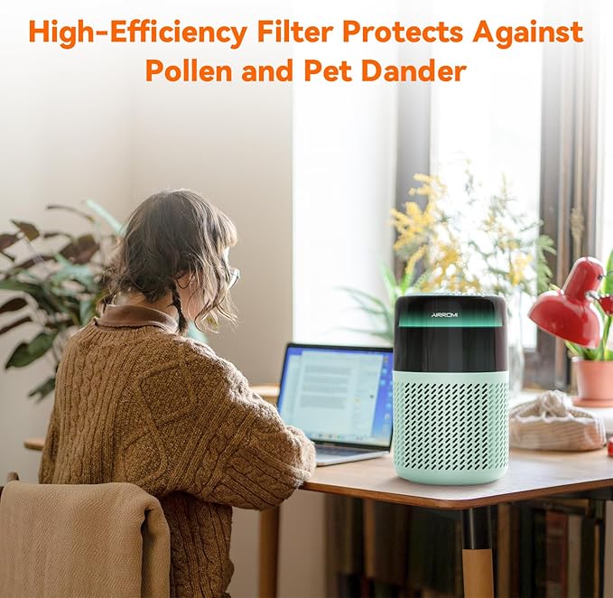 AIRROMI Air Purifier for Bedroom Home,HEPA Filter,Covers Upto 549 Ft²,Quiet 360°intake Air Cleaner with Fragrance ponge for Better Sleep,Night Light,Filters Smoke,Pet Dander,Allergies,Dust,A2005Turquo-PurrikoPets