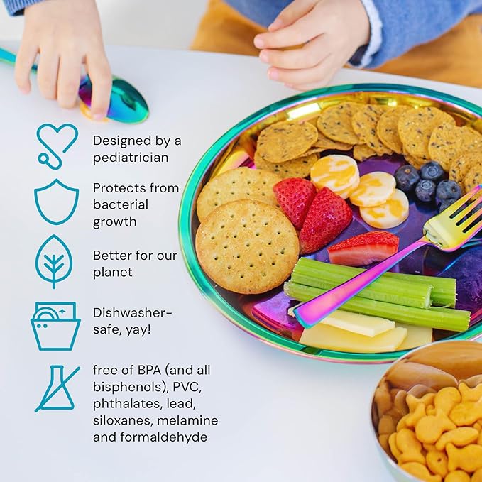 Ahimsa Stainless Steel Kids Utensils - Kids Fork and Spoon Set, Pediatrician Designed Rainbow Silverware Set, 100% BPA Free & Dishwasher Safe (Rainbow)-PurrikoPets