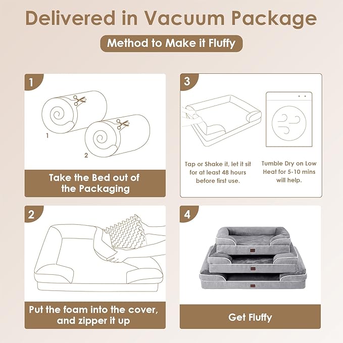 EHEYCIGA Orthopedic Dog Beds Large Sized Dog, Waterproof Memory Foam Pet Bed with Sides, Non-Slip Bottom Large Pet Bed with Washable Removable Cover, Grey-PurrikoPets