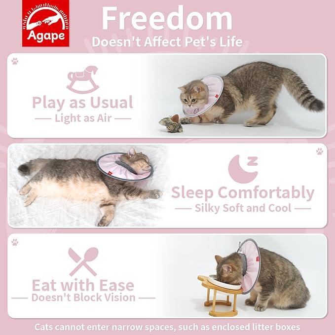 Agape Soft Cat Cone, Lightweight Recovery Collar for Cats to Stop Licking and Scratching After Surgery, Comfy Kitten Cone for Wound Care, Cute E Collar Alternative for Small, Medium, and Large Cats-PurrikoPets