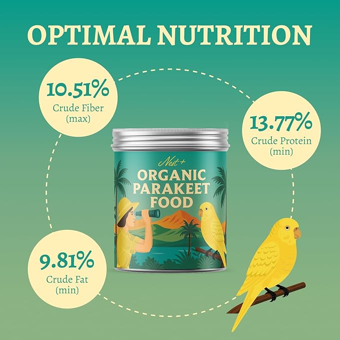 100% Organic Parakeet Food – Premium Bird Seed Mix with Oat Groats, Buckwheat, Amaranth, Super Veggies & Seeds – Reusable Tin + Stainless-Steel Scooper – Made in USA, Human Grade Ingredients (1lb)-PurrikoPets